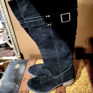 Arturo Chiang Suede Knee High Belted Boots